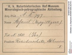 Etiketten zu Stephanit (NHMW-MIN-Ak797)